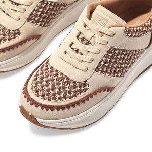 FitFlop Women's F-Mode e-1 Crochet/Suede Flatform Sneakers Brown Size 9